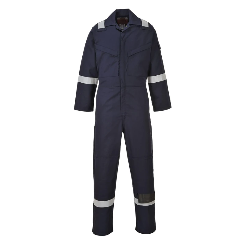 Portwest FR50 Men's Bizflame Work FR Coverall Flame Resistant Hi Vis Anti-Static Arc Proof Safety Overalls Reflective Knee Pad Pockets CE Certified Offshore Workwear, Navy Tall, XL