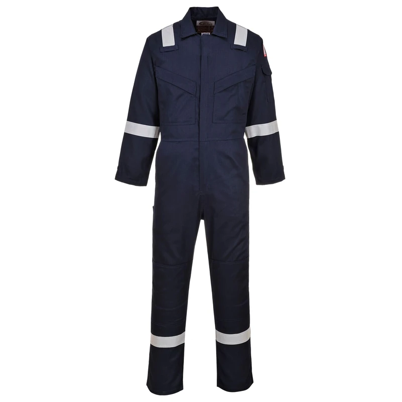 Portwest FR21 Men's Bizflame FR Lightweight Fireproof Coverall Flame Resistant Overall Anti-Static Welding Safety Boiler Suit 100% Cotton Reflective Knee Pad Pockets, Navy, S