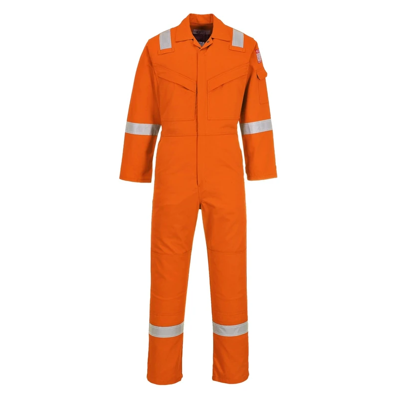 Portwest FR21 Men's Bizflame FR Lightweight Fireproof Coverall Flame Resistant Overall Anti-Static Welding Safety Boiler Suit 100% Cotton Reflective Knee Pad Pockets, Orange, M