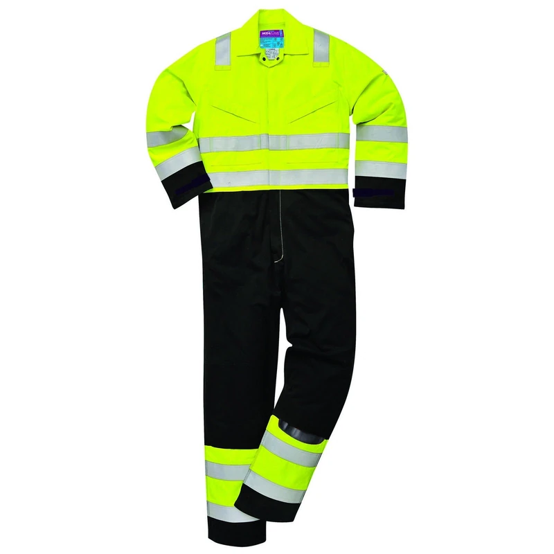 Portwest MV28 Reflective Hi-Vis Modaflame Coverall Yellow/Navy, Medium - Image 1