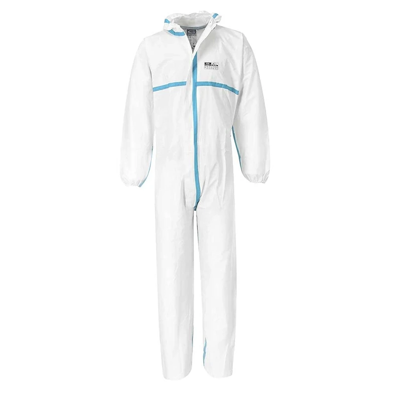 Portwest ST60 BizTex Microporous Coverall Type 4/5/6 Chemical Resistant Anti-Static Protective Suit Elasticated Hood & Cuffs Durable Breathable Workwear for Hazardous Environments, White, L