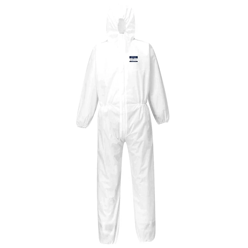 Portwest ST30 BizTex SMS Coverall Type 5/6 Breathable Lightweight Protective Suit Anti-Static Elasticated Hood & Cuffs Durable Workwear for Hazardous Environments, White, L