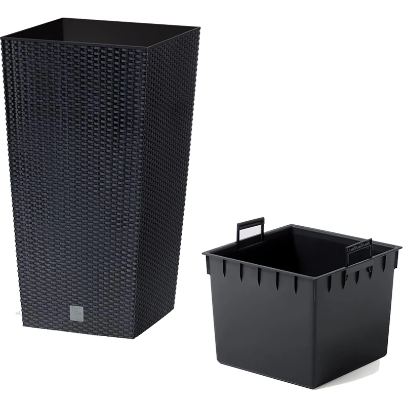 Prosper Plast DRTS325-S433 32.5 x 32.5 x 61 cm "Rato" Square Flowerpot - Anthracite (1-Piece)