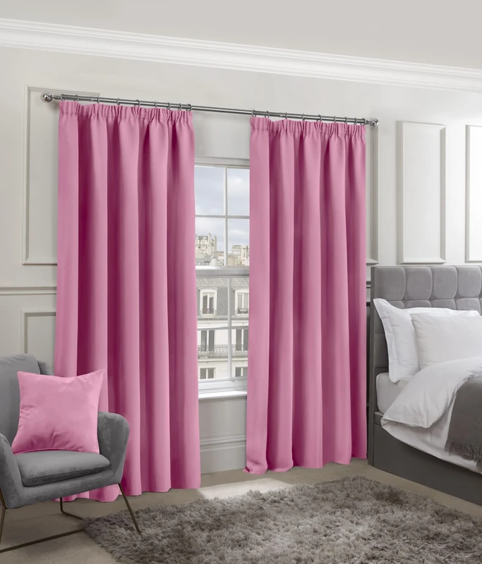 Emma Barclay Cali Pencil Pleat - Woven Thermal Blackout Pencil Pleat Curtains in Pink - Width 90 x Drop 90" (228 x 228cm)