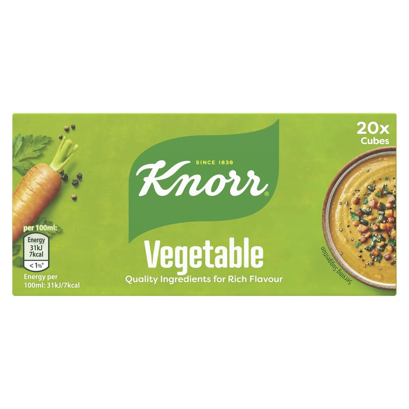 Knorr Vegetable Stock Cubes gluten-free to add a rich flavour to vegetable-based and vegetarian meals 20x 10 g