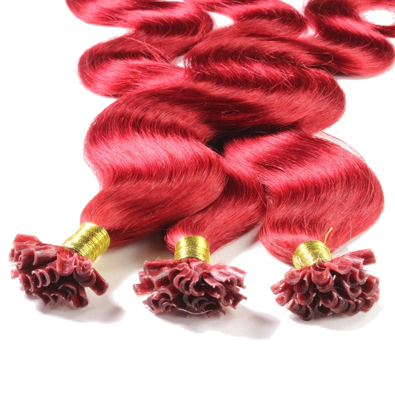 Hair2Heart 100 x 1g pre-bonded U-tip strands - 24 ", colour #red, weavy