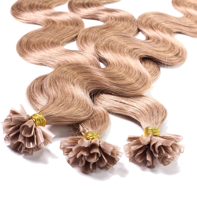 Hair2Heart Real Human Hair Extensions Hot Fusion Nail Tip with Pre-Bonded U-Tip Strands, 17654, 100 x 1 g, 16-Inch, Golden Brown - Image 1