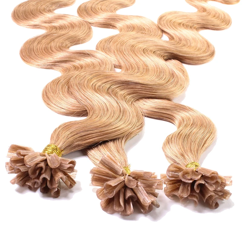 Hair2Heart 100 x 1g pre-bonded U-tip strands - 20 ", colour #27 medium golden blond, weavy