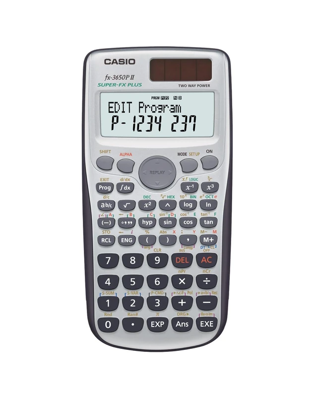 Casio FX-3650P II programmable calculator with 279 functions, 2-line display, battery/solar cell - Image 1