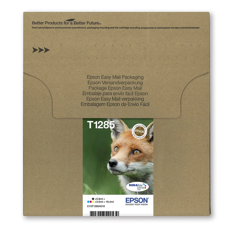 Epson T1285 Fox Genuine Multipack, Eco-Friendly Packaging, 4-colours Ink Cartridges, DURABrite Ultra Ink