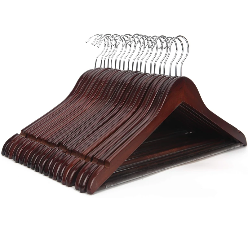 JS HANGER Wooden Coat Hangers, 20 Pack High Grade 17.5 Inch Wood Suit Hangers With Non Slip Pant Bar - Extra Smooth and Splinter Free Walnut Finish