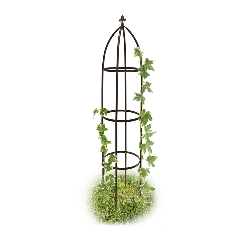 Relaxdays Metal Obelisk, 190 cm, Trellis for Climbing Plants, Support for Flowers and Vines, Brown