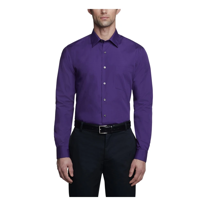 Van Heusen Men's Dress Shirt Fitted Poplin Solid, Purple Velvet, 18.5" Neck 32"-33" Sleeve