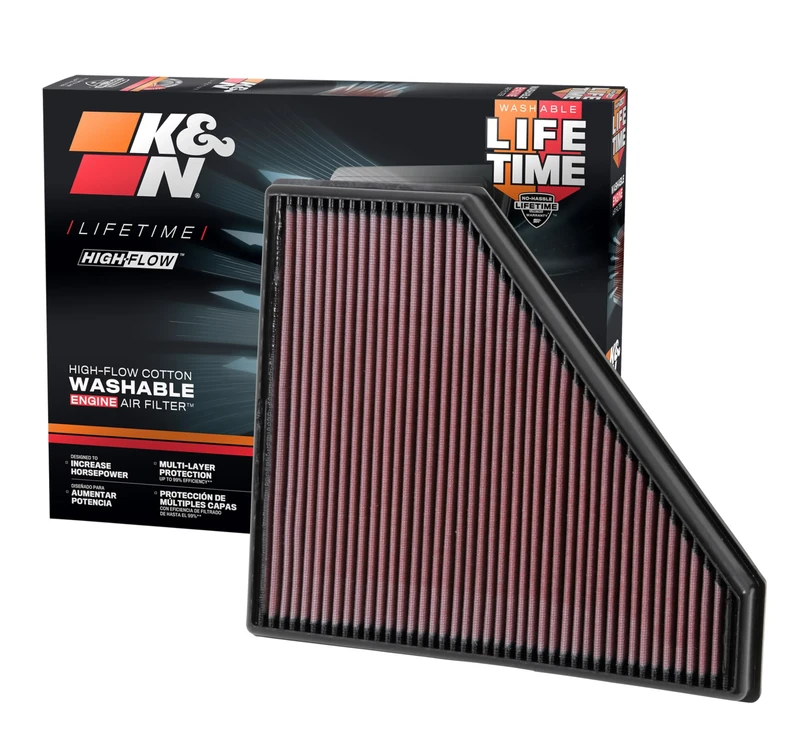 K&N Replacement air filter compatible with Cadillac ATS 2.0, 2.5, 3.6 2013-2017 / CTS 2.0, 3.6 2014- / Chevrolet Camaro 2.0, 3.6 2016- (33-2496)