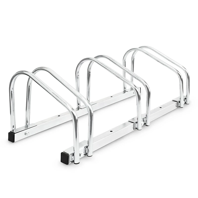 Relaxdays bike rack, for 3 bicycles, wall and floor mounted, bicycle holder, chrome-plated steel, outdoor, silver