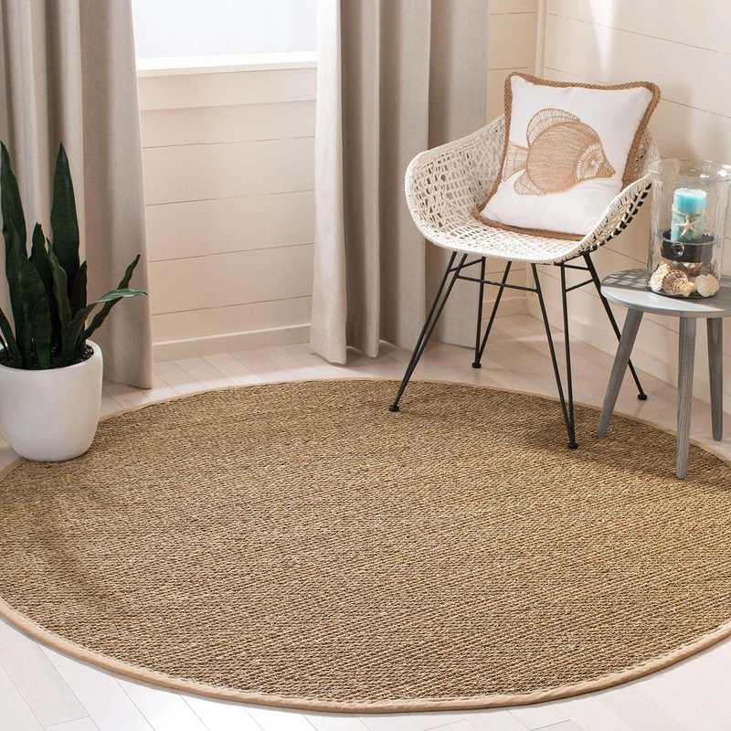 Safavieh Natural Fiber Collection 6' Round Beige NF115A Border Herringbone Seagrass Area Rug