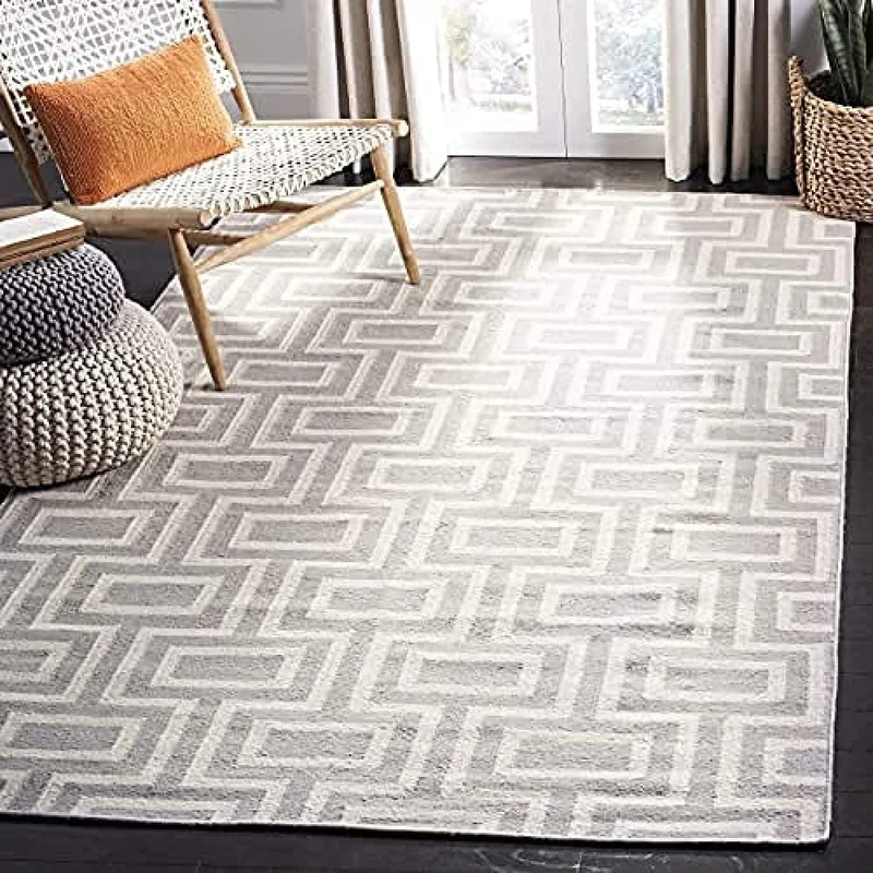 Safavieh Contemporary Indoor Flatweave Square Area Rug, Dhurrie Collection, DHU562, in Grey / Ivory, 183 X 183 cm for Living Room, Bedroom or Any Indoor Space