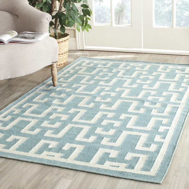 Safavieh Contemporary Indoor Flatweave Rectangle Area Rug, Dhurrie Collection, DHU621, in Seafoam / Ivory, 122 X 183 cm for Living Room, Bedroom or Any Indoor Space