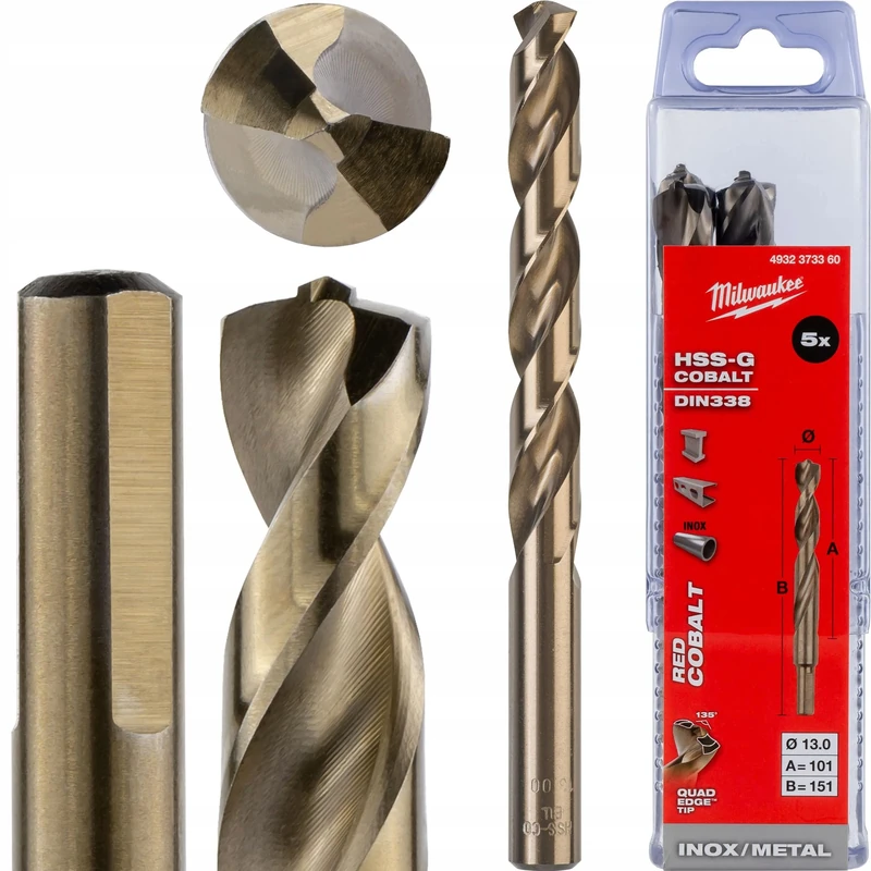 AEG Milwaukee Cobalt Drill Bit HSS-G DIN 338 13 x 151 MM Pack of 5