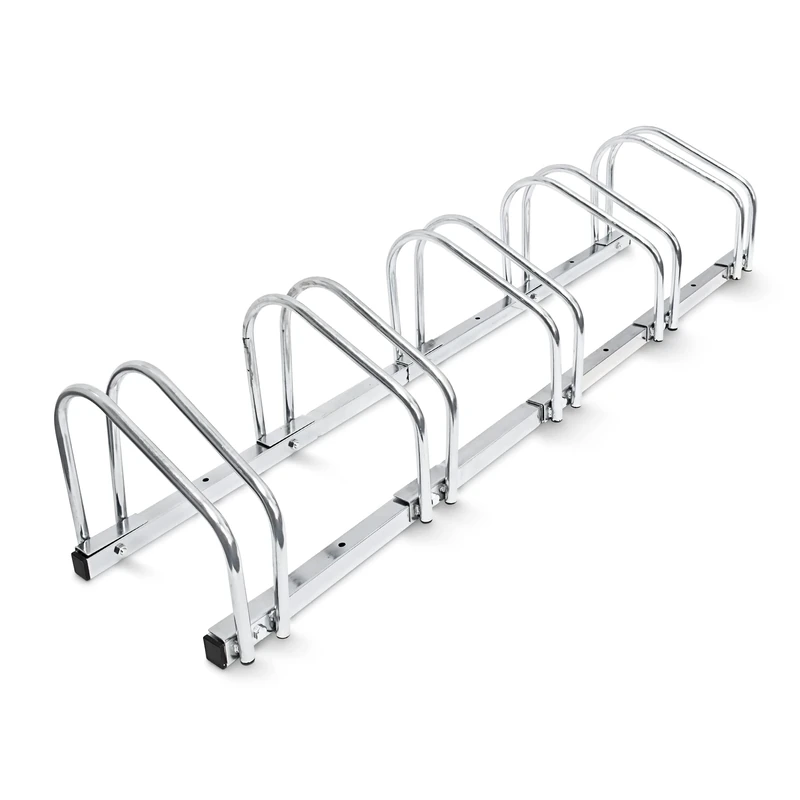 Relaxdays Bike Stand For 5 Bikes, Floor And Wall Mount, 26 x 130 x 32 cm, Outdoor Bike Holder Rack, Steel, Silver