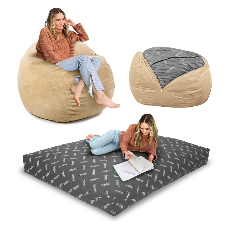 CordaRoy's - Khaki Corduroy Convertible Bean Bag Chair - Full - Image 1