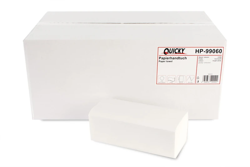 Quicky Paper Hand Towels with ZZ-Fold 25 x 23 cm 2-Ply Recycled White, 4000 Sheets