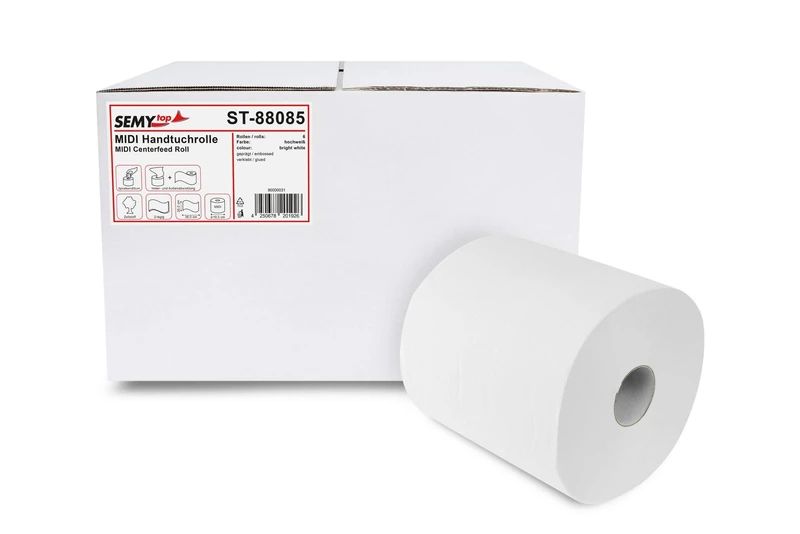 Semy Top ST-88085 Paper Hand Towels Roll, Bright White, Pack of 6