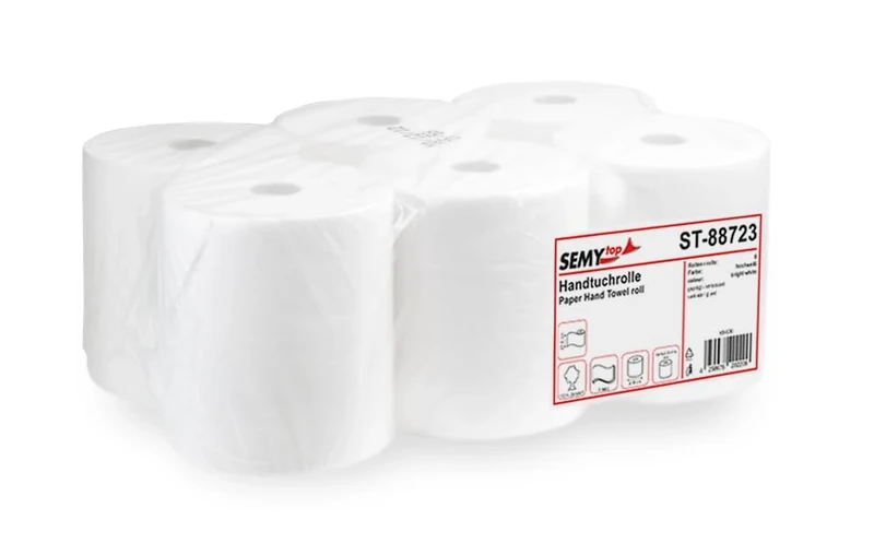 Funny 2-Ply Hand Towel Roll with Special 4 cm Core, for Generic Dispensers, Brilliant White, 21 cm, Approx. 130 m (Pack of 6)