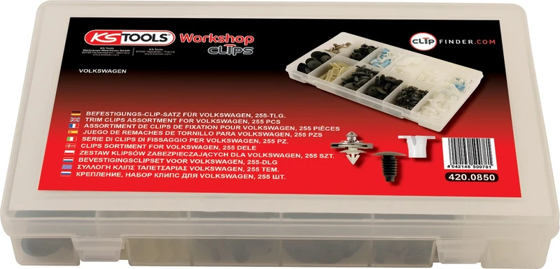 KS Tools 420.0850 Trim Clips Assortment Volkswagen (255 Pieces)