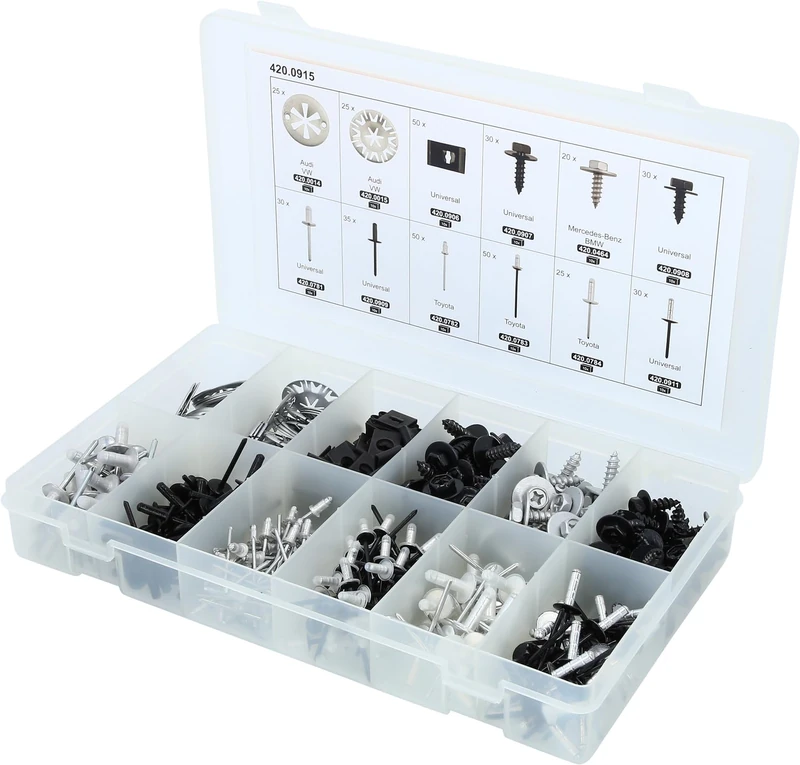 KS Tools 420.0915 Trim Clips Assortment Bodyshop Metal Fasteners (400 Pieces)