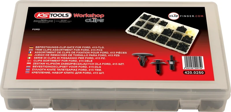 KS Tools 420.0250 Trim Clips Assortment Ford (415 Pieces)