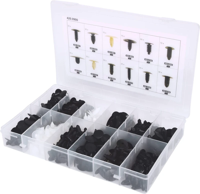 KS Tools 420.0900 Trim Clips Assortment Fir Tree Fixings (340 Pieces)