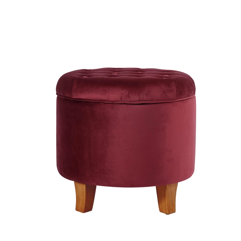 HomePop Home Decor | Upholstered Round Velvet Tufted Foot Rest Ottoman | Ottoman with Storage for Living Room & Bedroom | Decorative Home Furniture, Burgundy Small