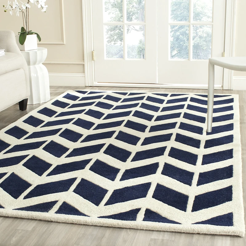 Safavieh Contemporary Indoor Hand Tufted Rectangle Area Rug, Chatham Collection, CHT746, in Dark Blue / Ivory, 183 X 274 cm for Living Room, Bedroom or Any Indoor Space