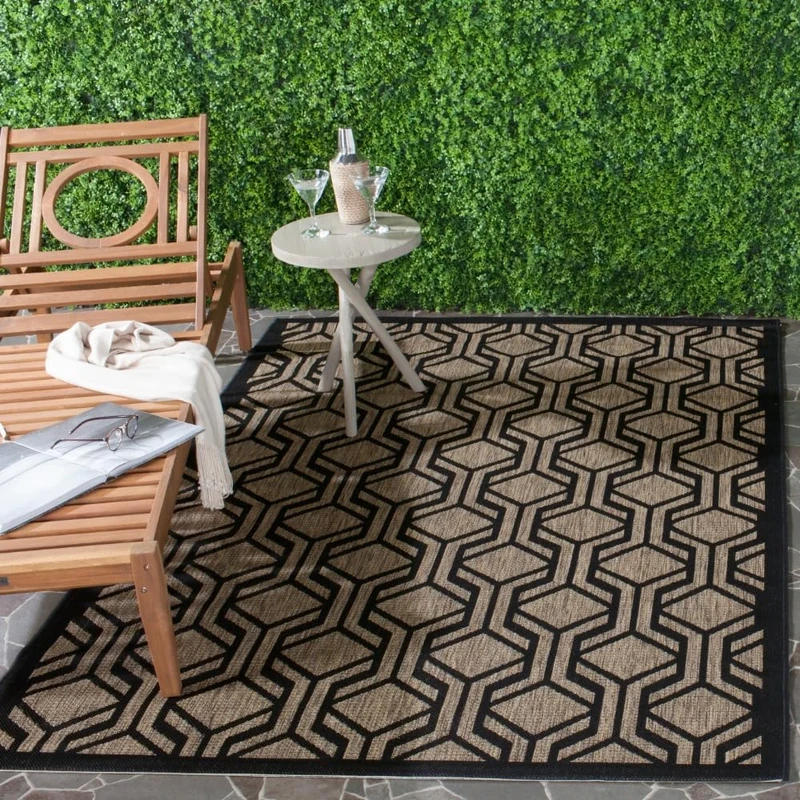 Safavieh Contemporary Indoor/Outdoor Woven Rectangle Area Rug, Courtyard Collection, CY6114, in Brown / Black, 201 X 290 cm for Garden, Patio or Any Outdoor Space