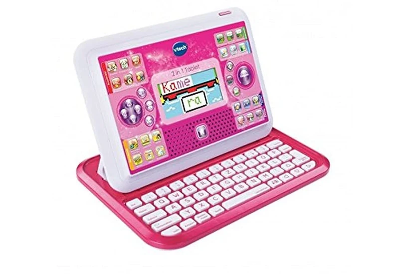 VTech 2 in 1 pink tablet — laptop and tablet in one — With 80 educational games in numerous categories — For learning German, English math and much more — For children aged 5-7