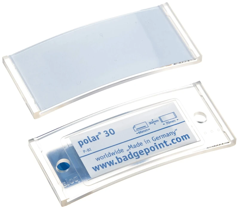 Badgepoint polar30 Name Badges (70 x 30 mm, 20 Signs with Magnet, Twist-Proof, with Print Sheet for Name Cards and Templates for Printing, Magnetic Name Tags for Clothing) Translucent