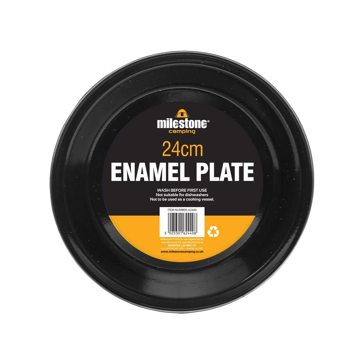 Milestone Camping 62440 Enamel Travel Plate | Ideal for Camping, Hiking, Fishing, Travels & More | 24cm | Black Colour | Perfect for Lunches, Dinners & Snacks