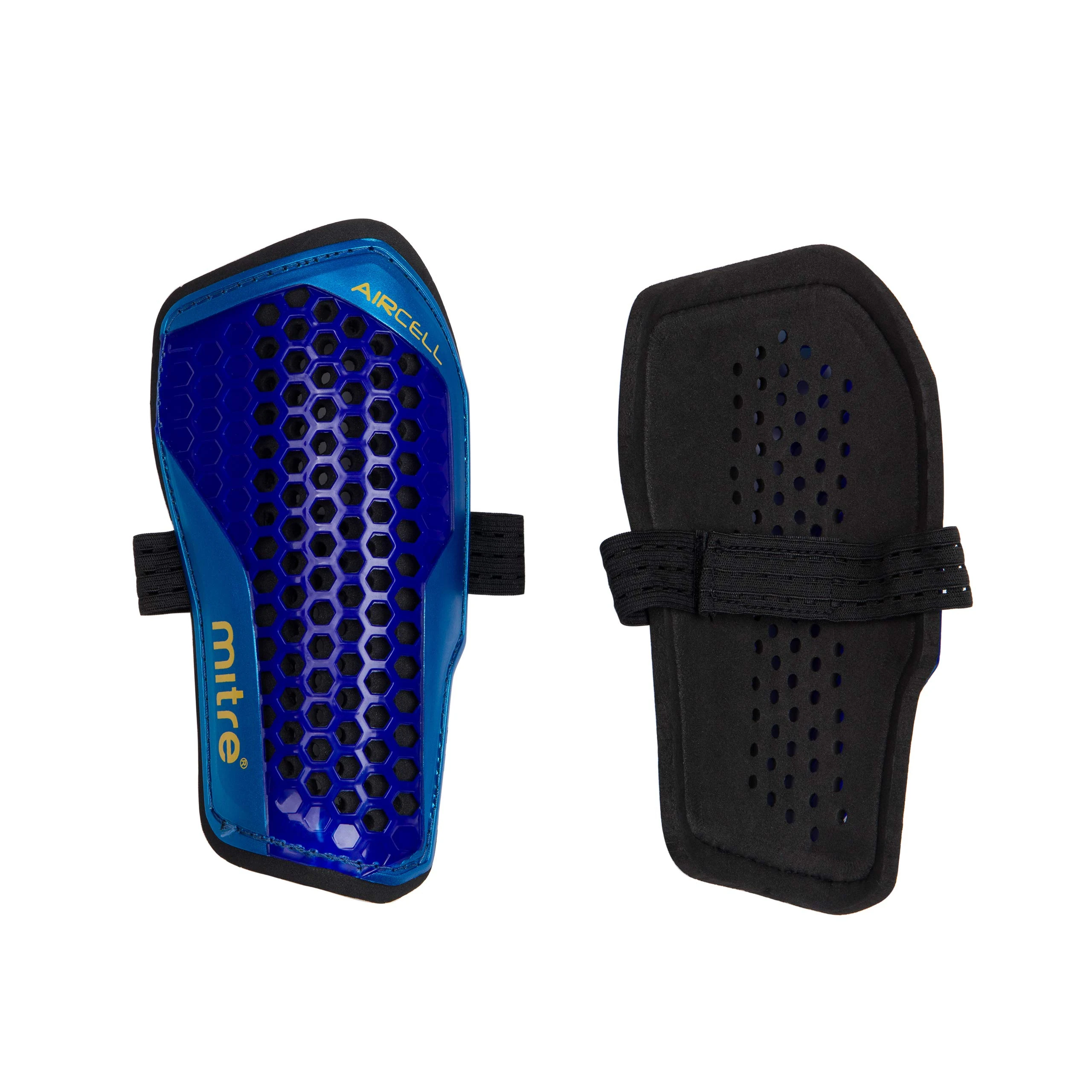 Mitre Aircell Football Shin Pads | Extremely Breathable | Impact Protection | Lightweight Shin Guard, Black/Cyan/Yellow, M