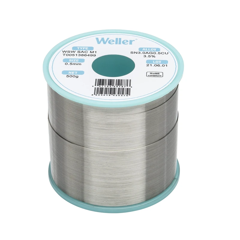 Weller WSW SAC M1 (T0051386499) Lead Free Solder Wire, Ø 0.5mm, Alloy Sn96.5Ag3.0Cu0.5, Flux content 3.5%, 500g
