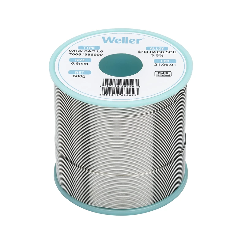 Weller WSW SAC L0 (T0051386999) Lead Free Solder Wire, Ø 0.8mm, Alloy Sn96.5Ag3.0Cu0.5, Flux content 3.5%, 500g