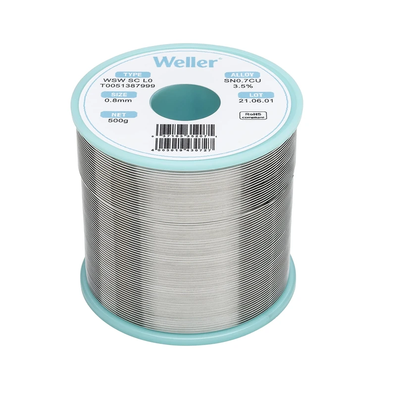 Weller WSW SC L0 (T0051387999) Lead Free Solder Wire, Ø 0.8mm, Alloy Sn99.3Cu0.7, Flux Content 3.5%, 500g
