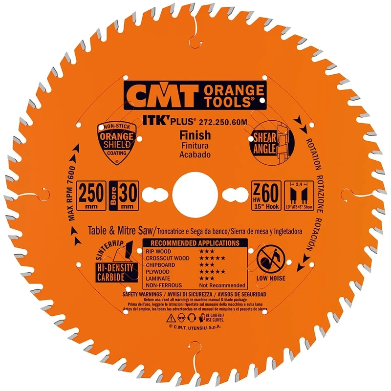 CMT 272.250.60M ITK PLUS FINISH SAW BLADE HW 250X2.4X30 Z=60 FTG+ATB
