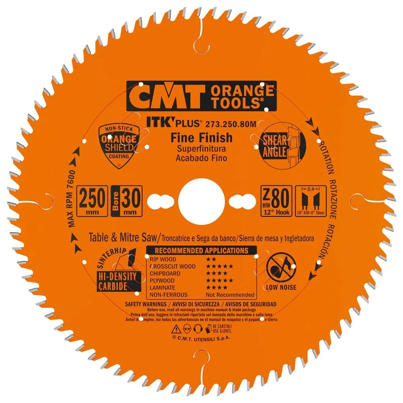 CMT Orange Tools 273.250.80M - Fine Finish Saw Blade (ITK-PLUS) HW 250x2.4/1.6x30 Z80 ATB+S