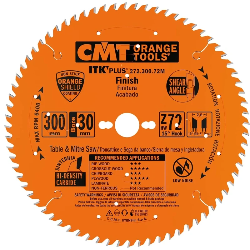 CMT 272.300.72M ITK Plus Finish Saw Blade HW 300X2.6X30 Z=72 ATB+Shear