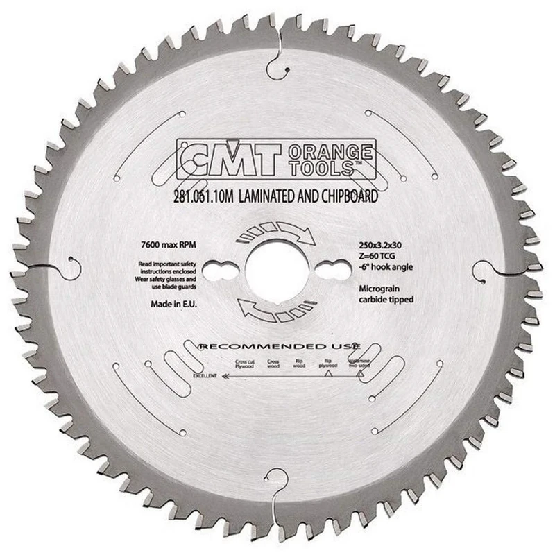 CMT Orange Tools 281.061.10 M – Laminate-Chipboard Saw Blade250X3.2X30 Z60-6Hwg