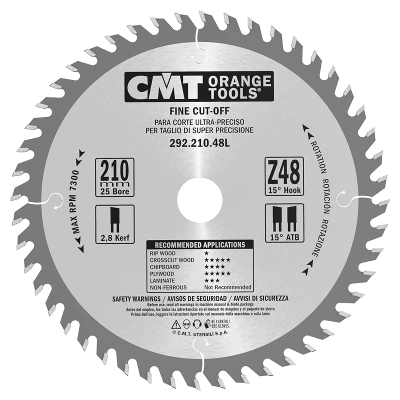 CMT Orange Tools 292.210.48l – Circular Saw Blade 210 x 2.8 x 25 Teeth 48 ATB 15 Degrees