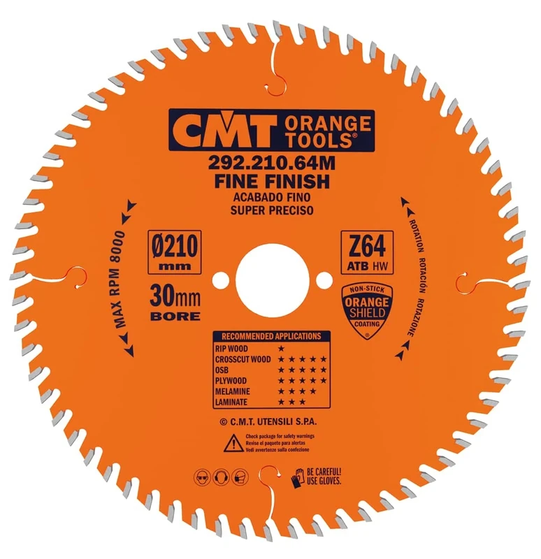 CMT Orange Tools 292.210.64 M – Fine Cut Saw Blade 210X2.8X30 Z=64 15° ATB