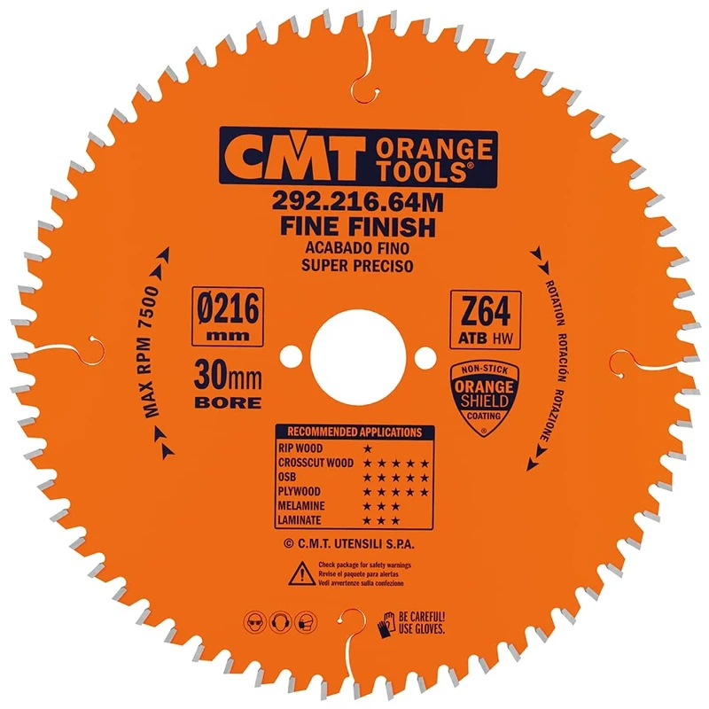 CMT Orange Tools 292.216.64 M – Fine Cut Saw Blade 216X2.8X30 Z64 15Atb -5°Neg