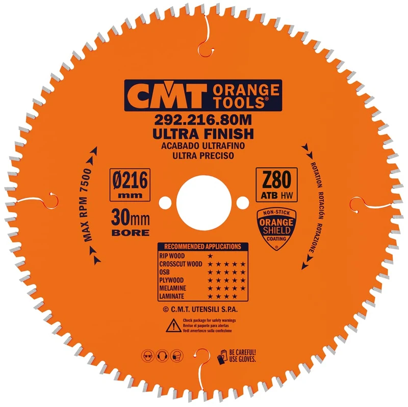 CMT Orange Tools 292.216.80 M - Fine Cut Saw Blade 216X2.8X30 Z80 ATB -5°Neg